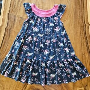 Tea Collection Navy Pink Floral Tiered Casual Flutter Sleeve Dress Size 10